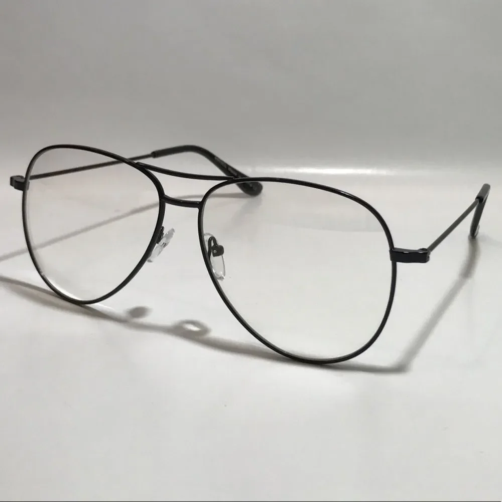 H8: BLACK Clear Lens Aviator Glasses - Picture 2 of 4